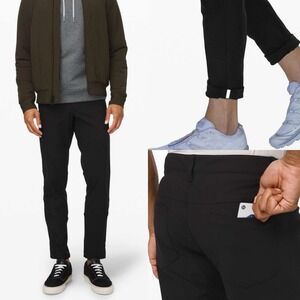 Lululemon ABC Slim Fit Pants Warpstreme Black Sz 32 Minimalist Stretch Trousers